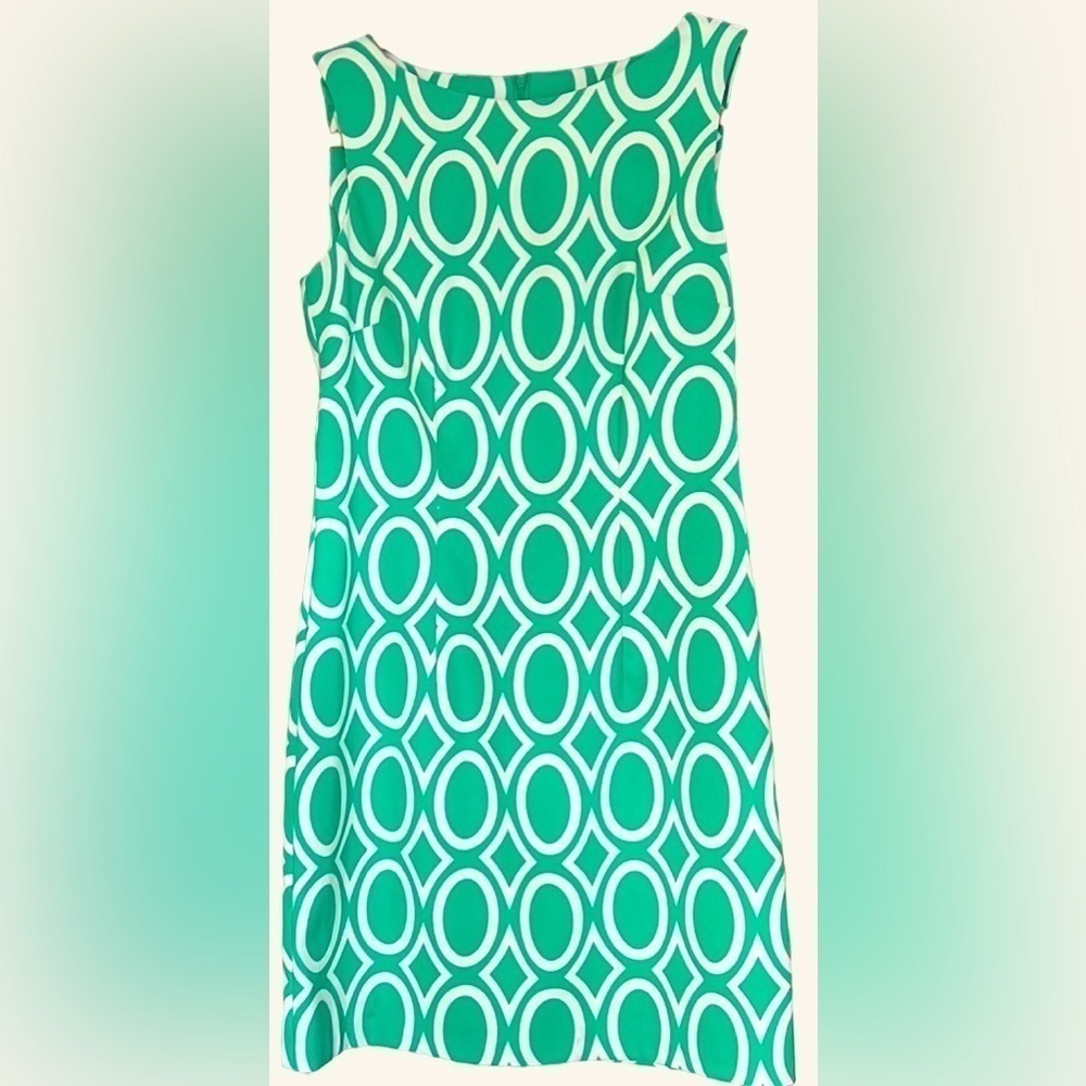 ALYX Aqua Green/White Circle/Diamond Pattern Sleeveless Shift Dress, Sz 8, GUC.